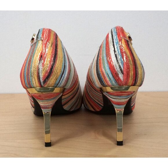 J. Renee Bryanne Multicolor Metallic Striped Fabric Uper High Heels Size 7.5M - Picture 6 of 9